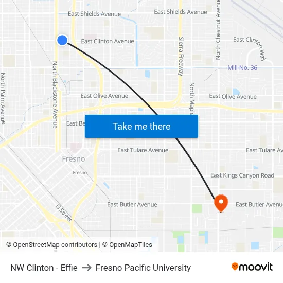 NW Clinton - Effie to Fresno Pacific University map