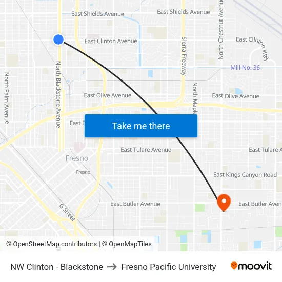 NW Clinton - Blackstone to Fresno Pacific University map
