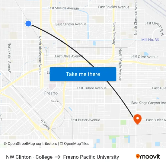 NW Clinton - College to Fresno Pacific University map