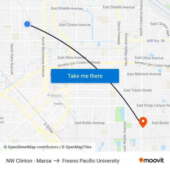 NW Clinton - Maroa to Fresno Pacific University map