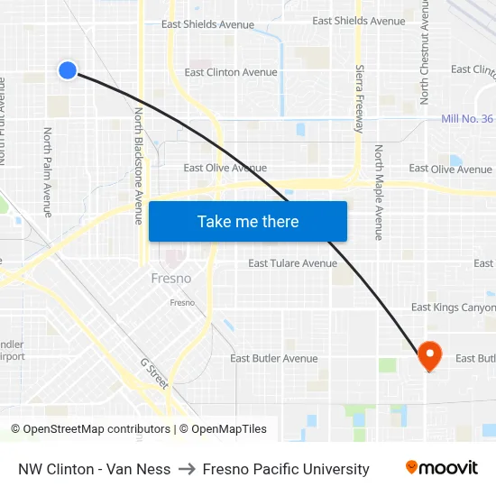 NW Clinton - Van Ness to Fresno Pacific University map