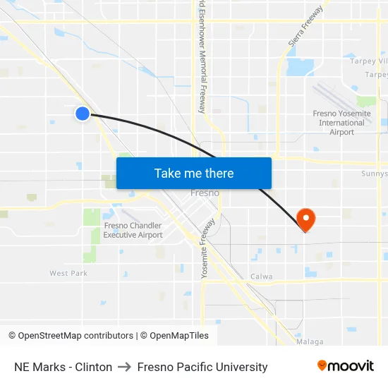 NE Marks - Clinton to Fresno Pacific University map