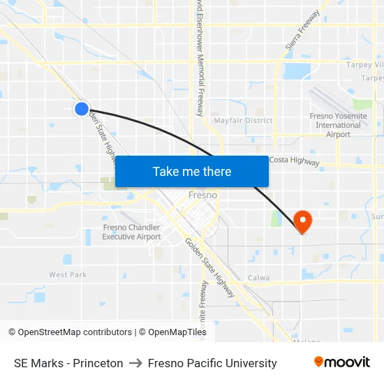 SE Marks - Princeton to Fresno Pacific University map