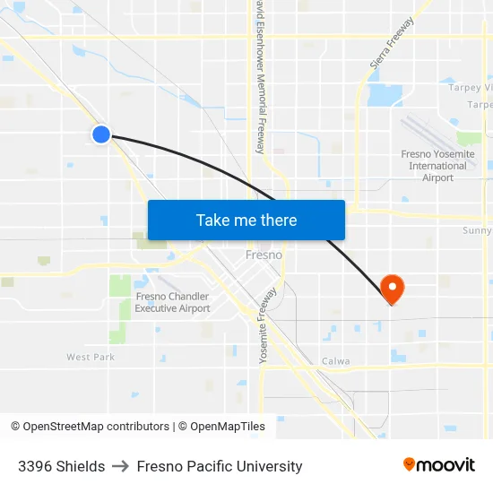 3396 Shields to Fresno Pacific University map