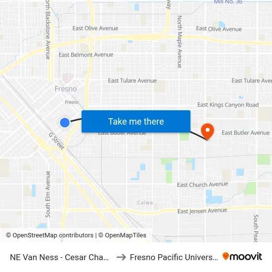 NE Van Ness - Cesar Chavez to Fresno Pacific University map