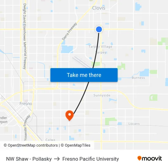 NW Shaw - Pollasky to Fresno Pacific University map