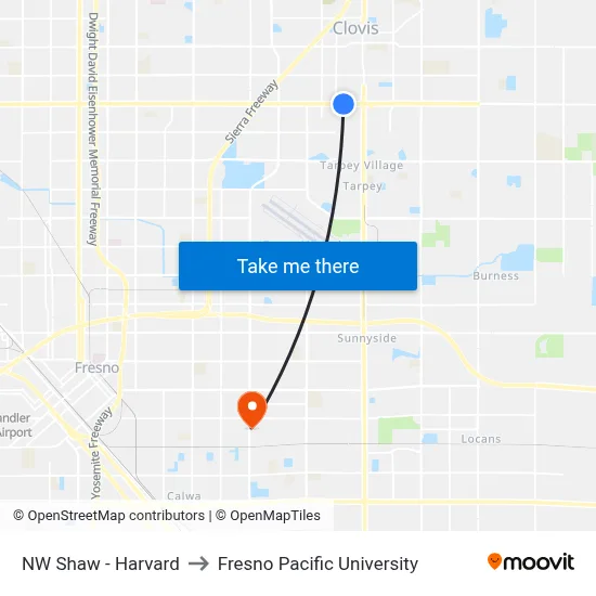 NW Shaw - Harvard to Fresno Pacific University map