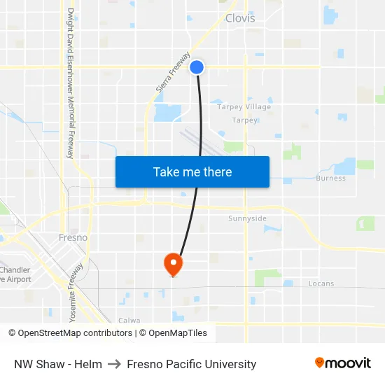 NW Shaw - Helm to Fresno Pacific University map