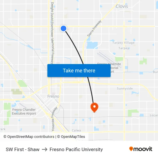 SW First - Shaw to Fresno Pacific University map
