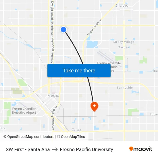 SW First - Santa Ana to Fresno Pacific University map