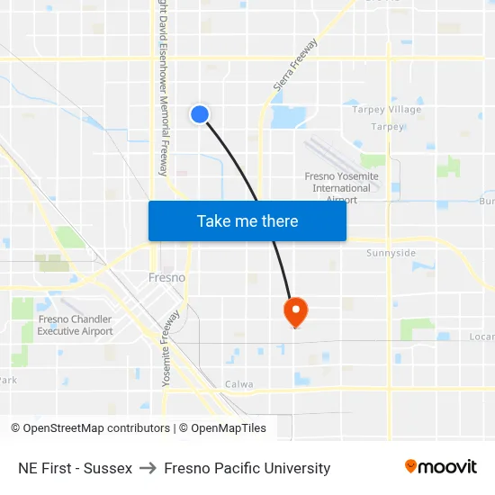NE First - Sussex to Fresno Pacific University map