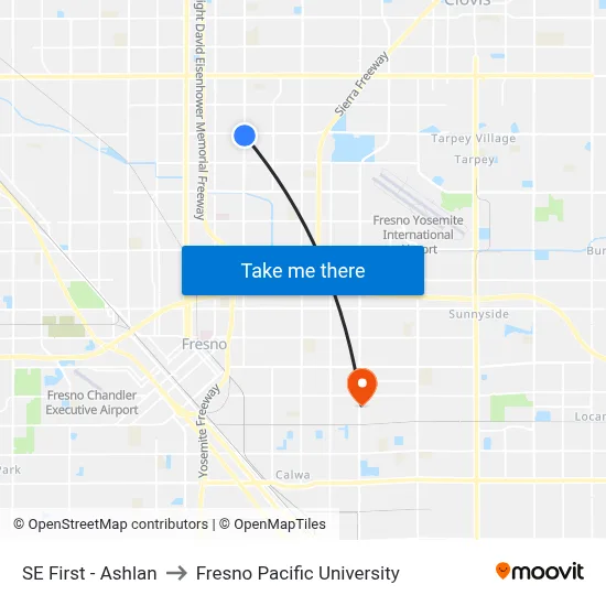 SE First - Ashlan to Fresno Pacific University map