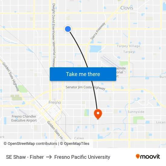 SE Shaw - Fisher to Fresno Pacific University map