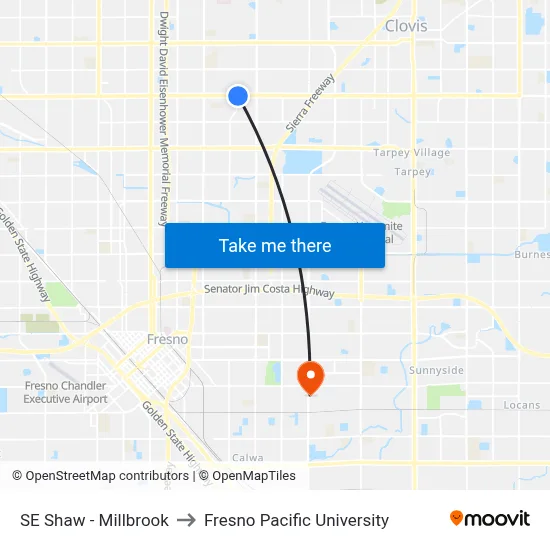 SE Shaw - Millbrook to Fresno Pacific University map