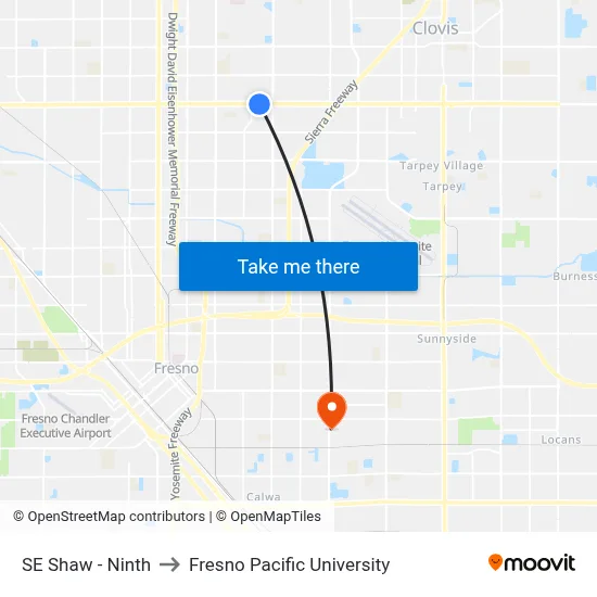 SE Shaw - Ninth to Fresno Pacific University map
