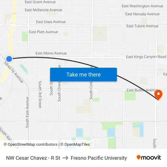 NW Cesar Chavez - R St to Fresno Pacific University map