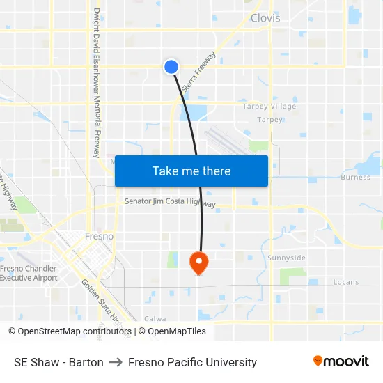 SE Shaw - Barton to Fresno Pacific University map