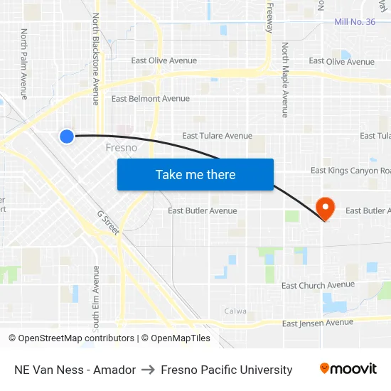 NE Van Ness - Amador to Fresno Pacific University map