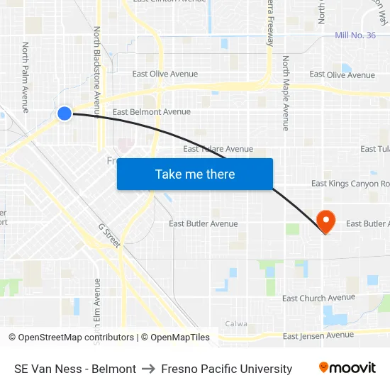 SE Van Ness - Belmont to Fresno Pacific University map