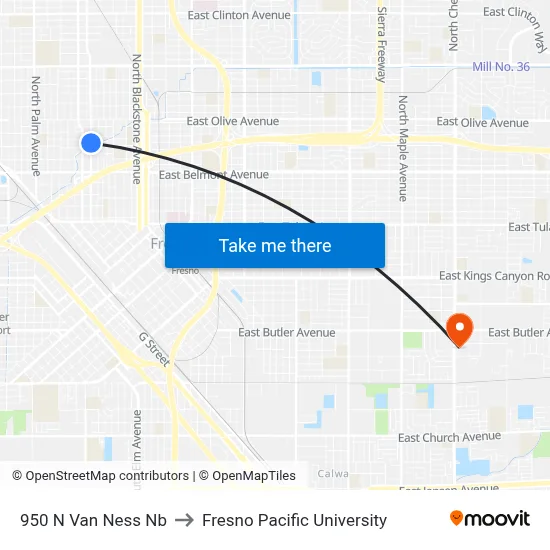 950 N Van Ness Nb to Fresno Pacific University map