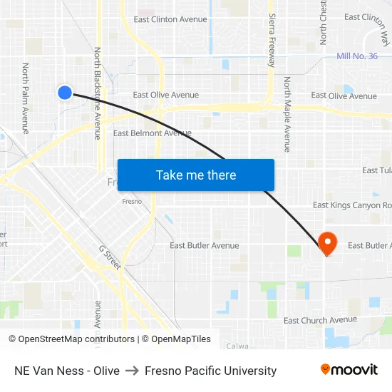 NE Van Ness - Olive to Fresno Pacific University map