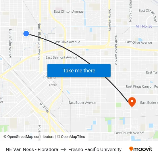 NE Van Ness - Floradora to Fresno Pacific University map