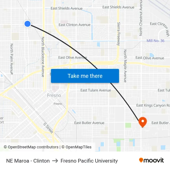 NE Maroa - Clinton to Fresno Pacific University map