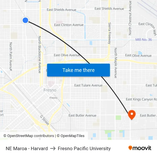 NE Maroa - Harvard to Fresno Pacific University map