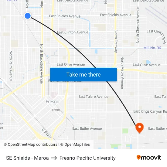 SE Shields - Maroa to Fresno Pacific University map