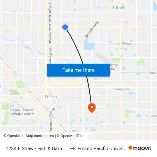 1234 E Shaw - Fish & Game Wb to Fresno Pacific University map