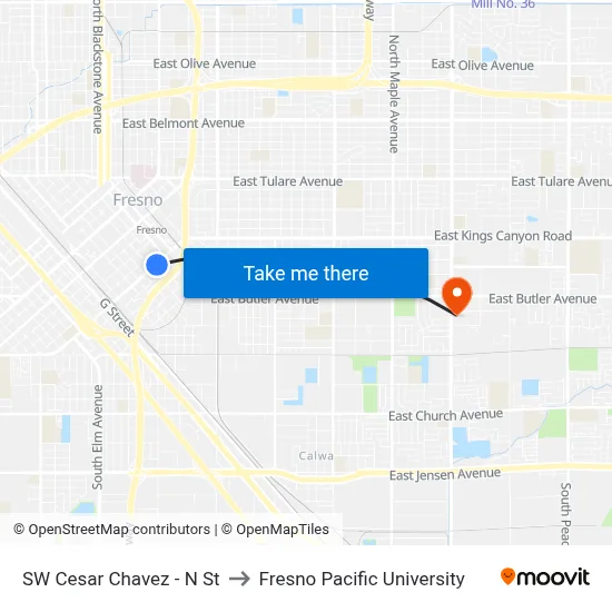 SW Cesar Chavez - N St to Fresno Pacific University map