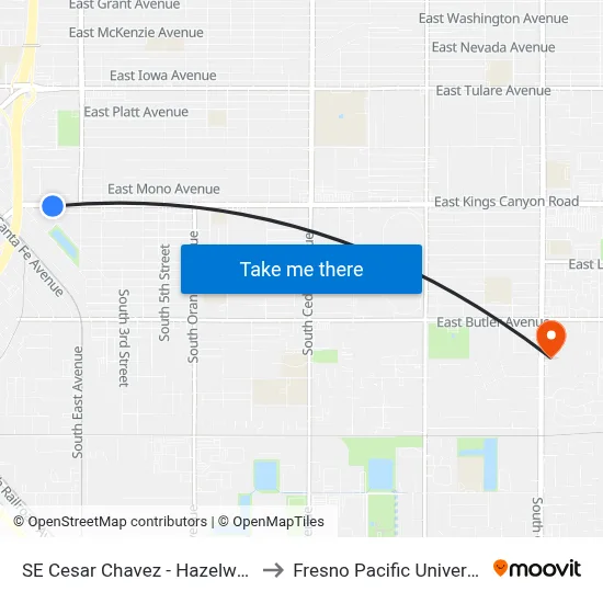 SE Cesar Chavez - Hazelwood to Fresno Pacific University map