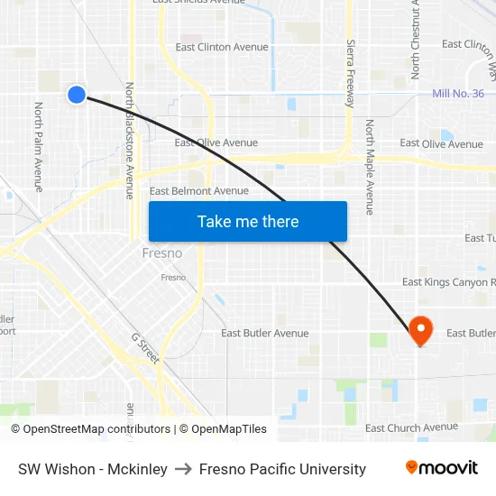 SW Wishon - Mckinley to Fresno Pacific University map