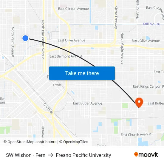 SW Wishon - Fern to Fresno Pacific University map