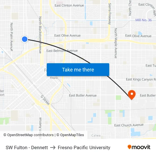 SW Fulton - Dennett to Fresno Pacific University map
