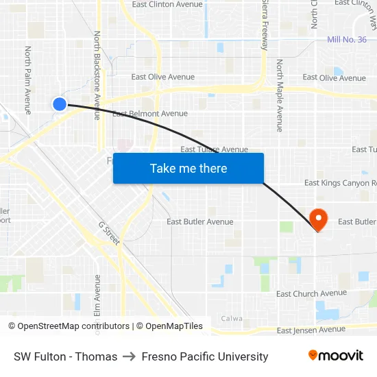 SW Fulton - Thomas to Fresno Pacific University map