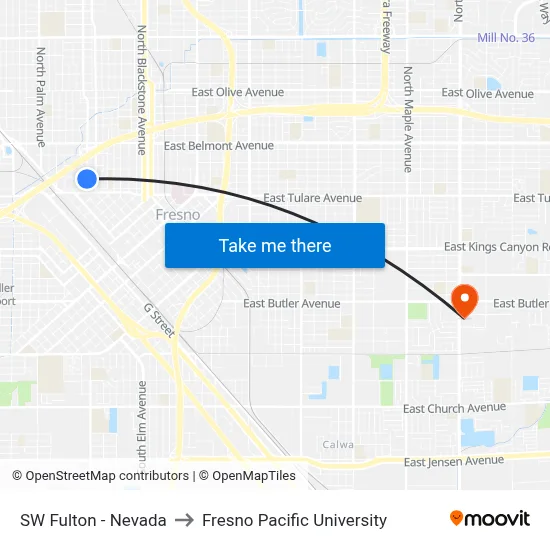 SW Fulton - Nevada to Fresno Pacific University map