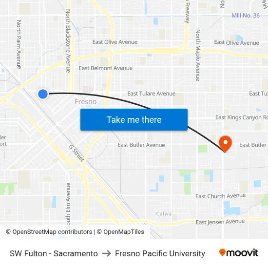 SW Fulton - Sacramento to Fresno Pacific University map