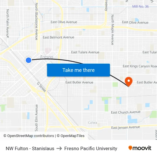 NW Fulton - Stanislaus to Fresno Pacific University map