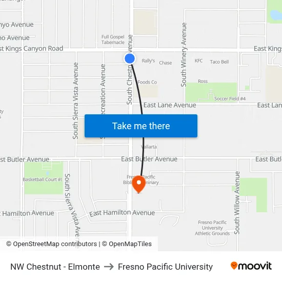 NW Chestnut - Elmonte to Fresno Pacific University map