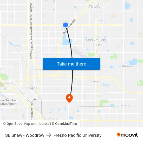 SE Shaw - Woodrow to Fresno Pacific University map