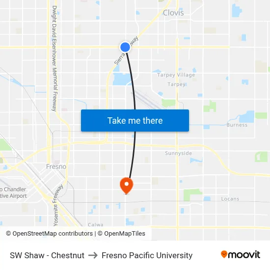 SW Shaw - Chestnut to Fresno Pacific University map