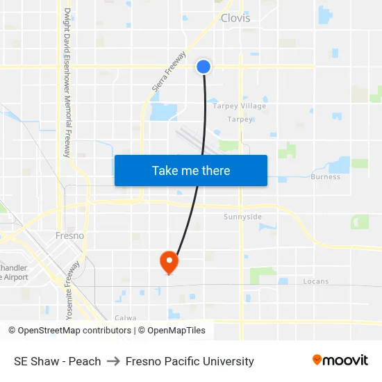SE Shaw - Peach to Fresno Pacific University map