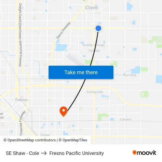 SE Shaw - Cole to Fresno Pacific University map