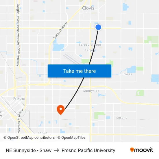 NE Sunnyside - Shaw to Fresno Pacific University map
