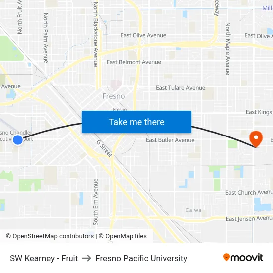 SW Kearney - Fruit to Fresno Pacific University map