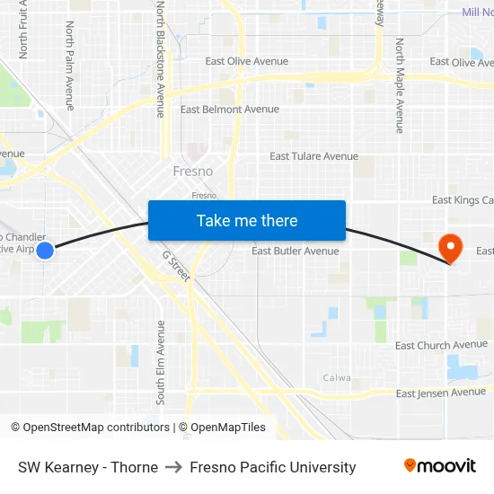 SW Kearney - Thorne to Fresno Pacific University map