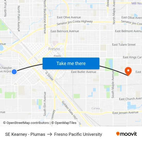 SE Kearney - Plumas to Fresno Pacific University map