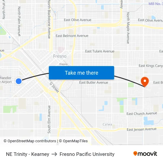 NE Trinity - Kearney to Fresno Pacific University map