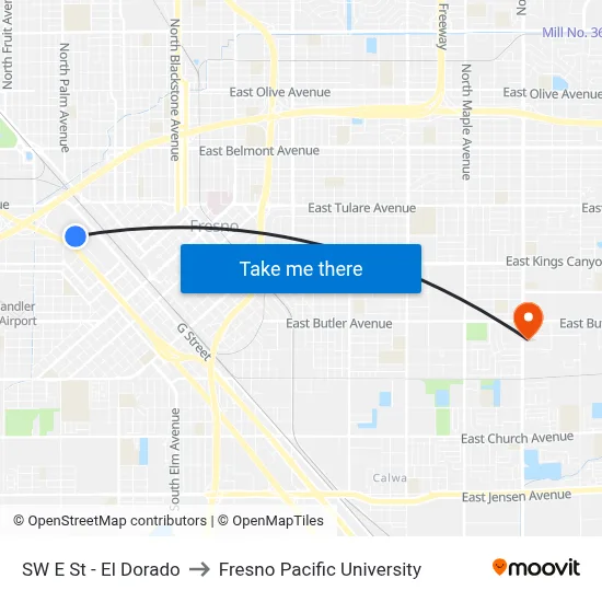 SW E St - El Dorado to Fresno Pacific University map